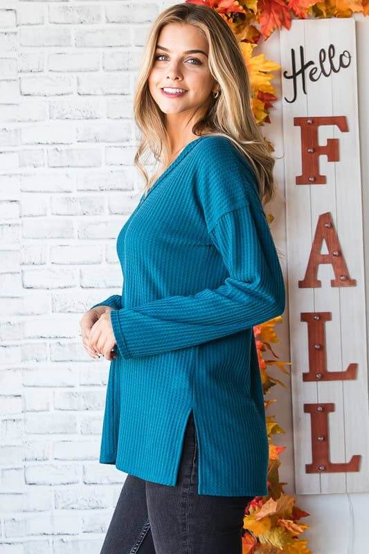 December Solid Waffle Top with Stitch