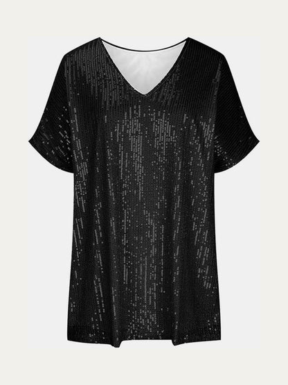 Sequin V-Neck Short Sleeve Top