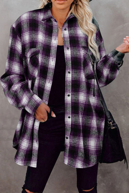 Plaid Collared Neck Long Sleeve Shirt