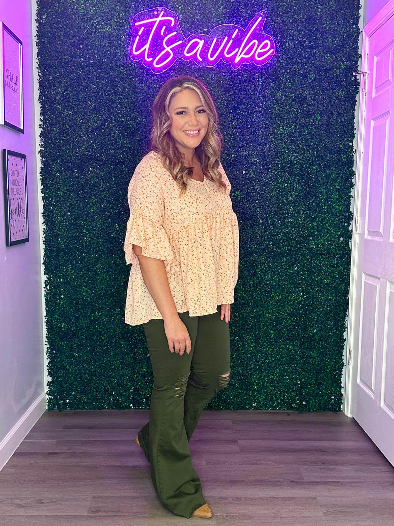 Olive Green Flare Jeans