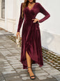 Split Surplice Long Sleeve Midi Dress