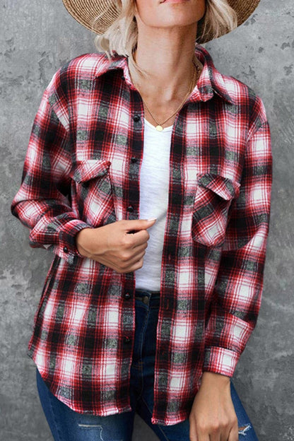 Plaid Collared Neck Long Sleeve Shirt