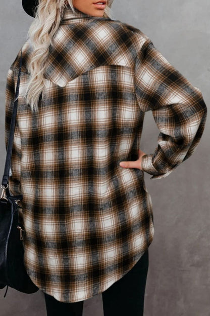 Plaid Collared Neck Long Sleeve Shirt