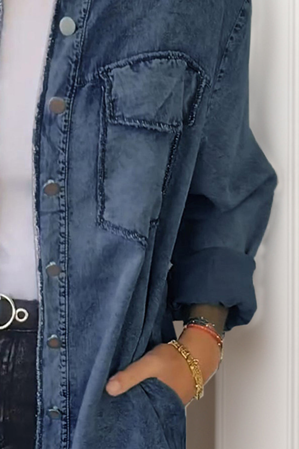 Pocketed Button Up Long Sleeve Denim Jacket