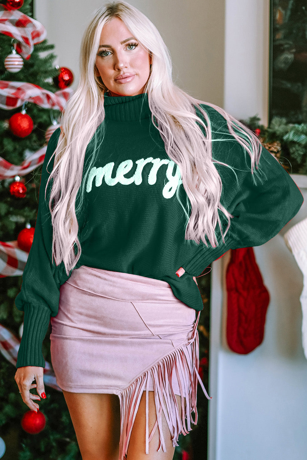 Double Take Full Size Merry Christmas Turtleneck Long Sleeve