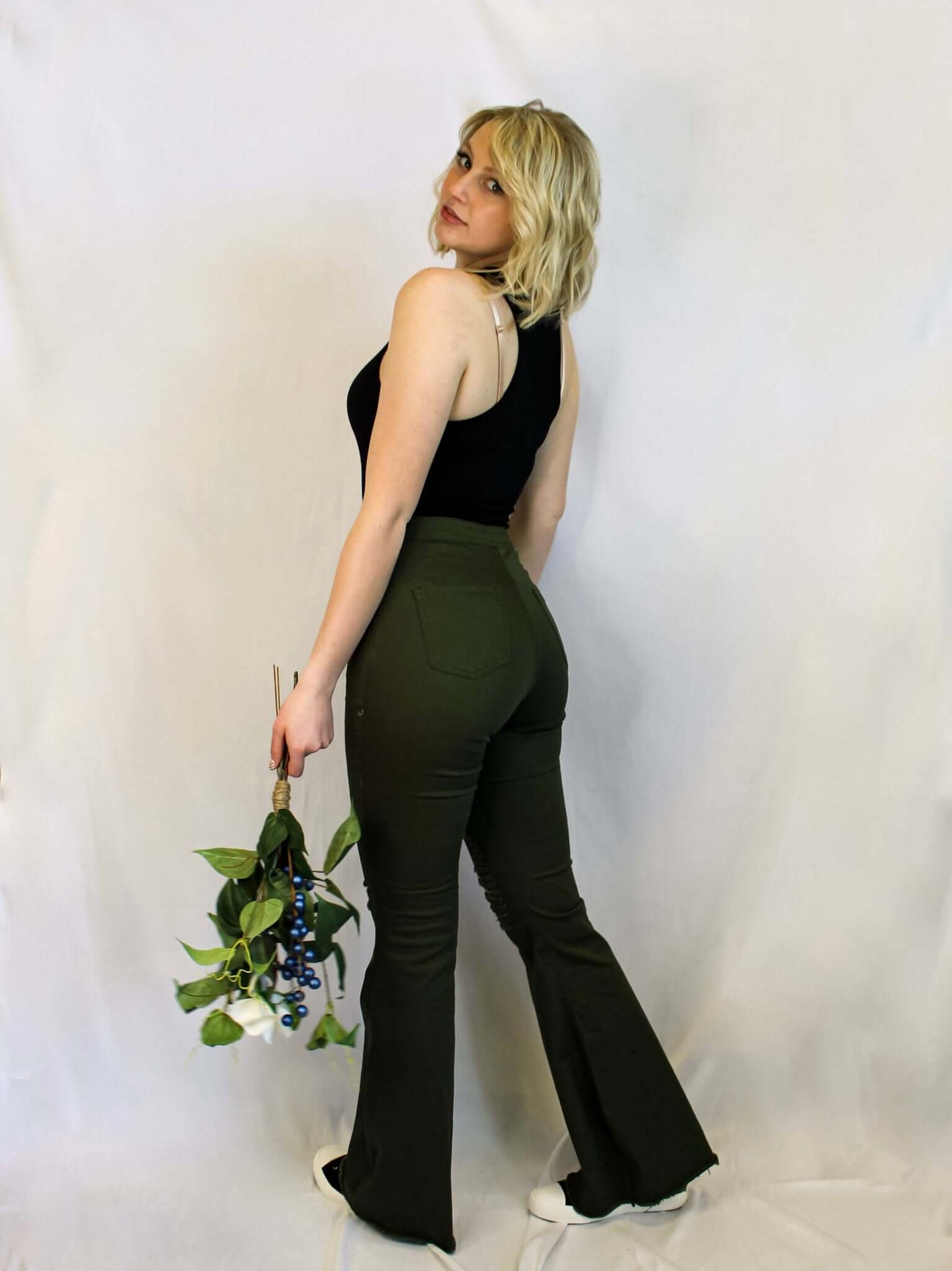 Olive Green Flare Jeans