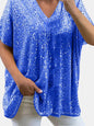 Sequin V-Neck Short Sleeve Top