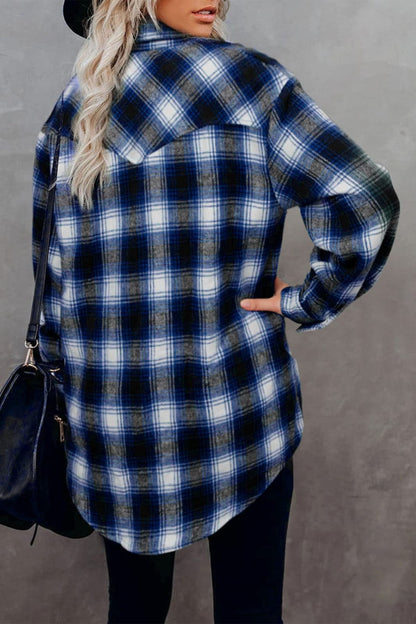 Plaid Collared Neck Long Sleeve Shirt