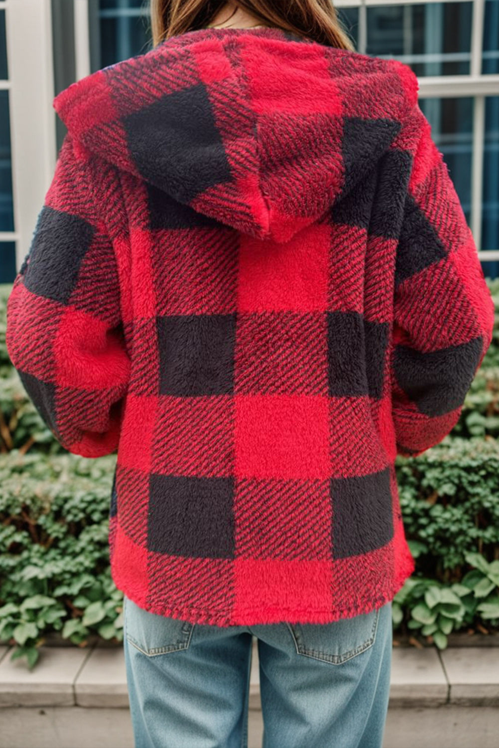 Plaid Long Sleeve Hooded Coat