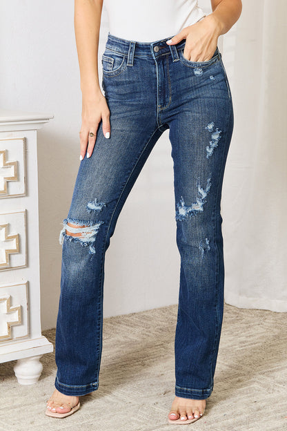 Judy Blue  Mid Rise Hand Sand & Destroy Bootcut Jeans