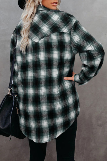 Plaid Collared Neck Long Sleeve Shirt