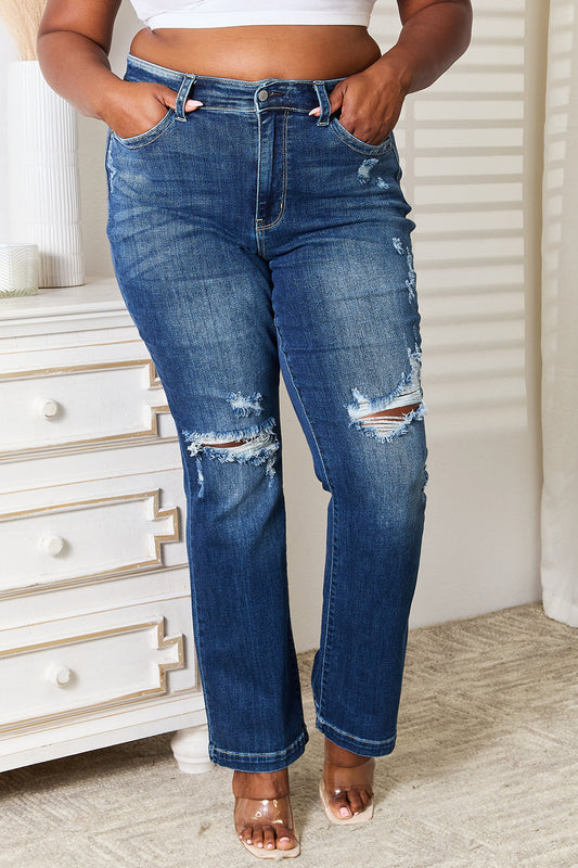 Judy Blue  Mid Rise Hand Sand & Destroy Bootcut Jeans