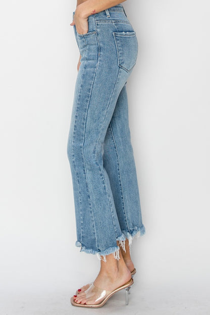 RISEN High Rise Frayed Hem Flare Jeans