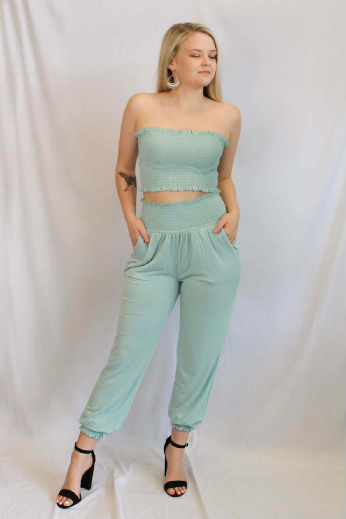 Jeannie Smocked Tube Top & Jogger Pants