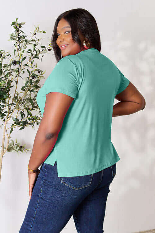 Turquoise Blue Round Neck Short Sleeve T-Shirt