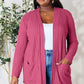 Fuchsia Pink Ribbed Open Front Cardigan With Pockets