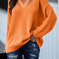 Orange V-Neck Rib-Knit Sweater
