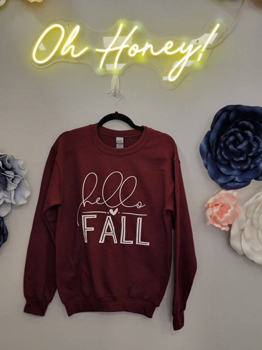 Hello Fall Middle Heart Autumn Graphic Sweatshirt
