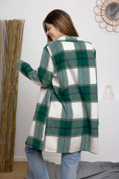  Green Plaid Button Up Coat