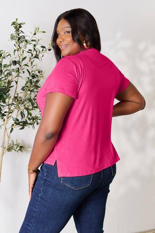 Deep Pink Round Neck Short Sleeve T-Shirt