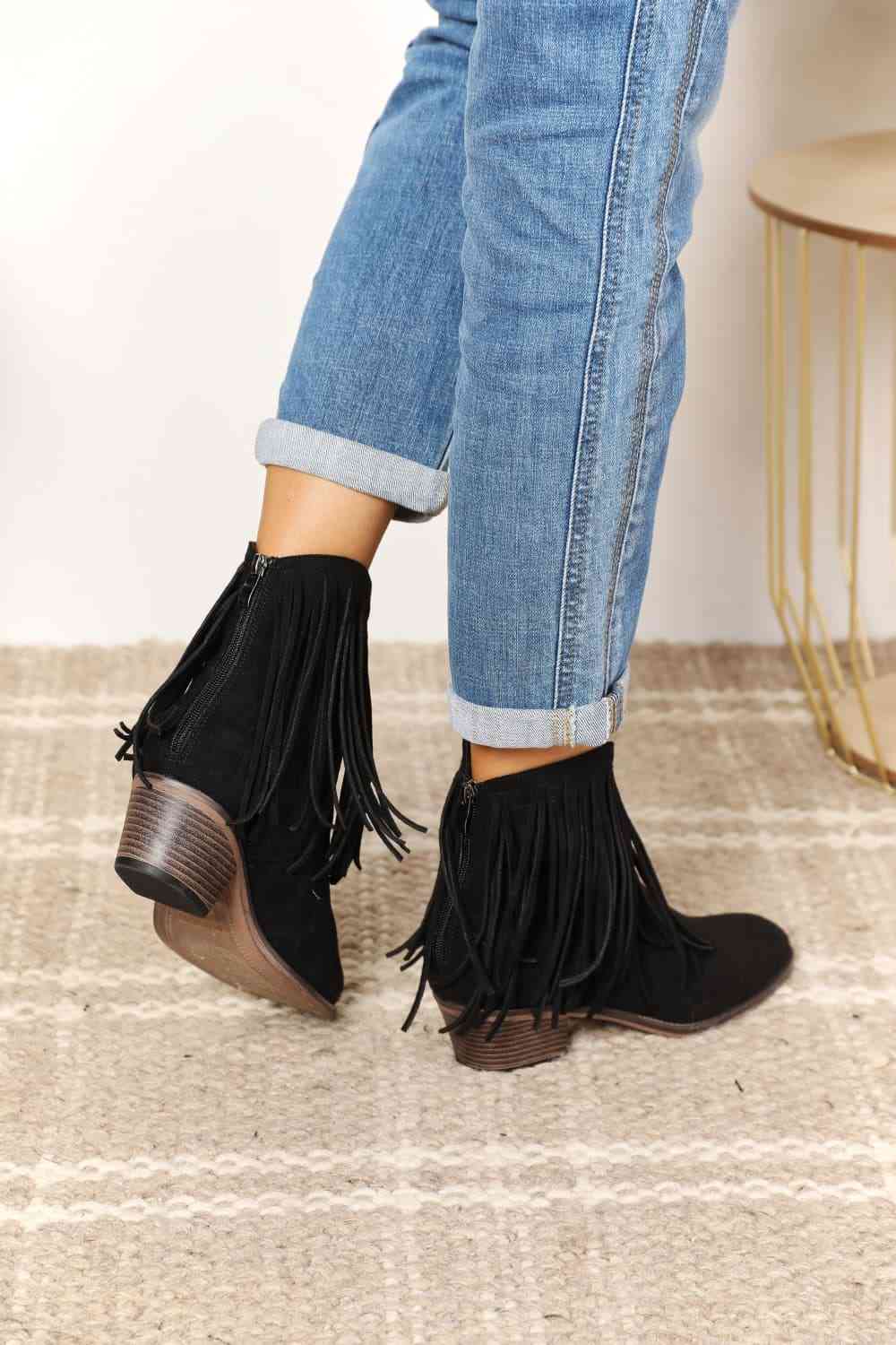 Black Fringe Western Boots