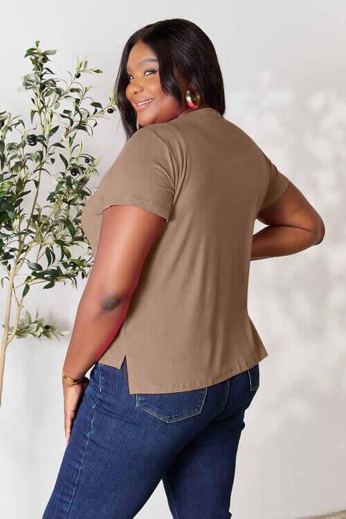 Taupe Brown Round Neck Short Sleeve T-Shirt