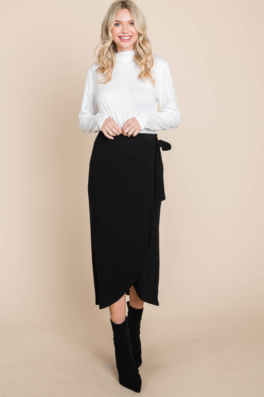 Black Mid Length Wrap Skirt