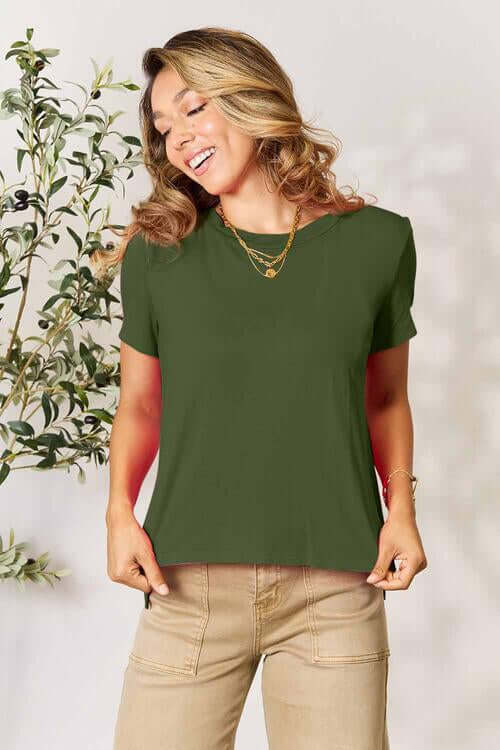 Moss Green Round Neck Short Sleeve T-Shirt