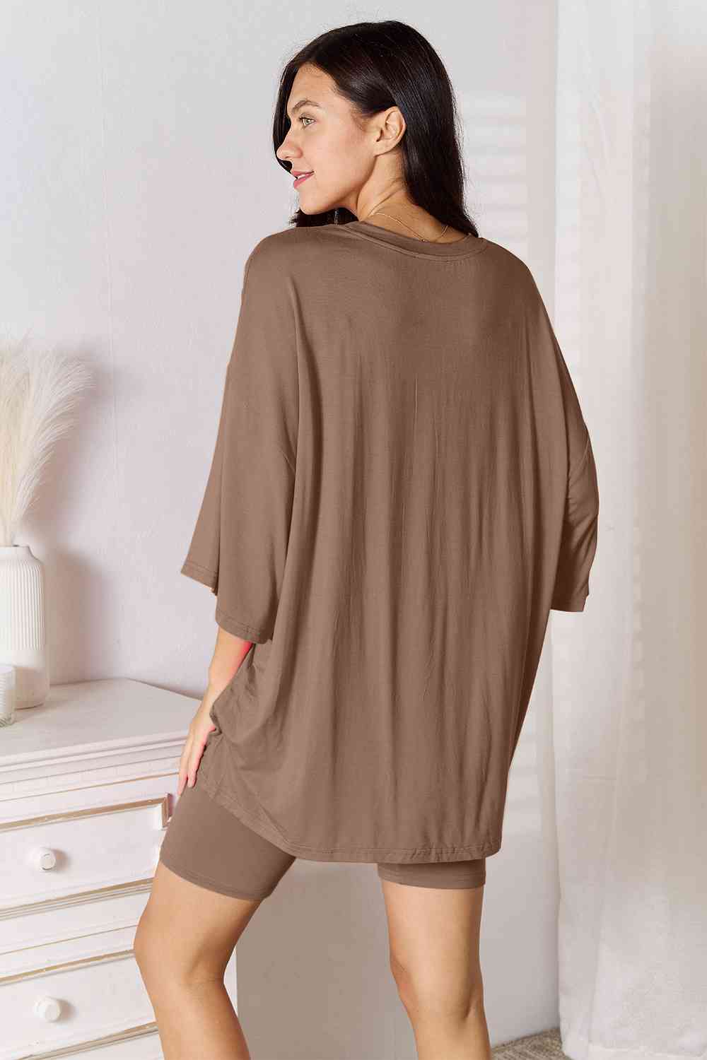 Taupe Brown Soft Top & Shorts Set 