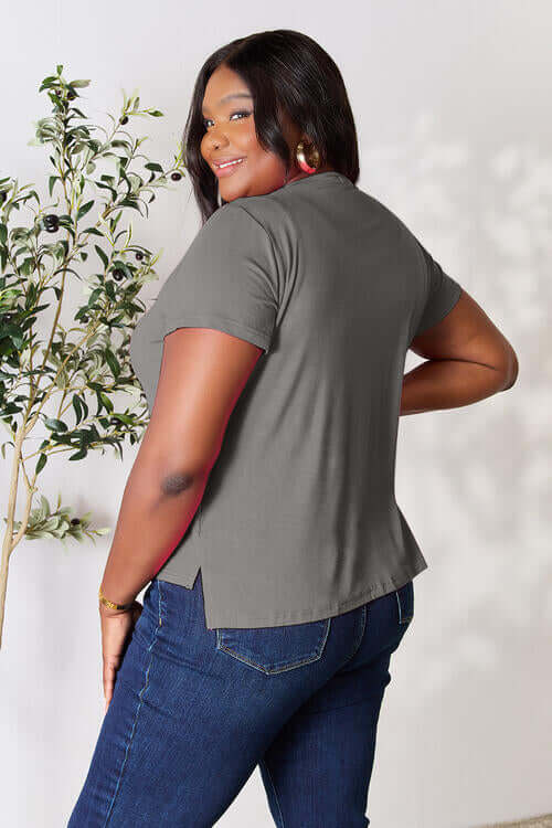 Charcoal Gray Round Neck Short Sleeve T-Shirt
