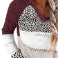 Openwork Leopard Drawstring Hooded Sweater