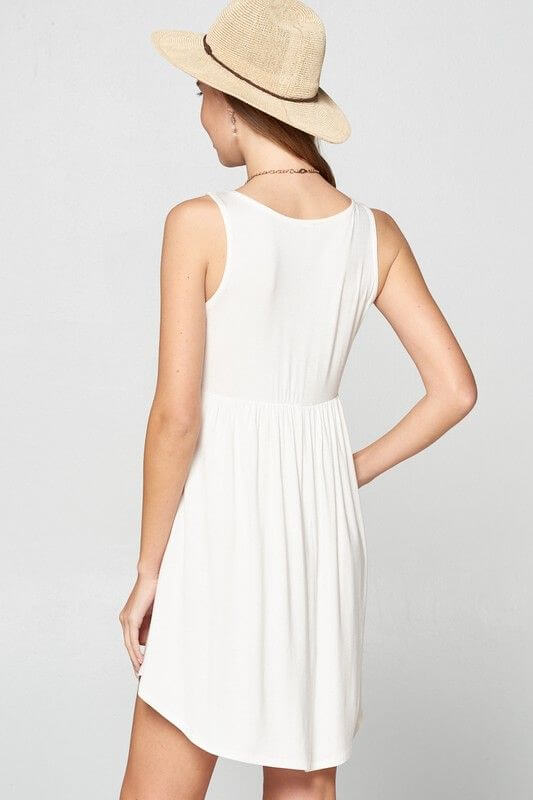 White Flowy Sleeveless Dress With Pockets