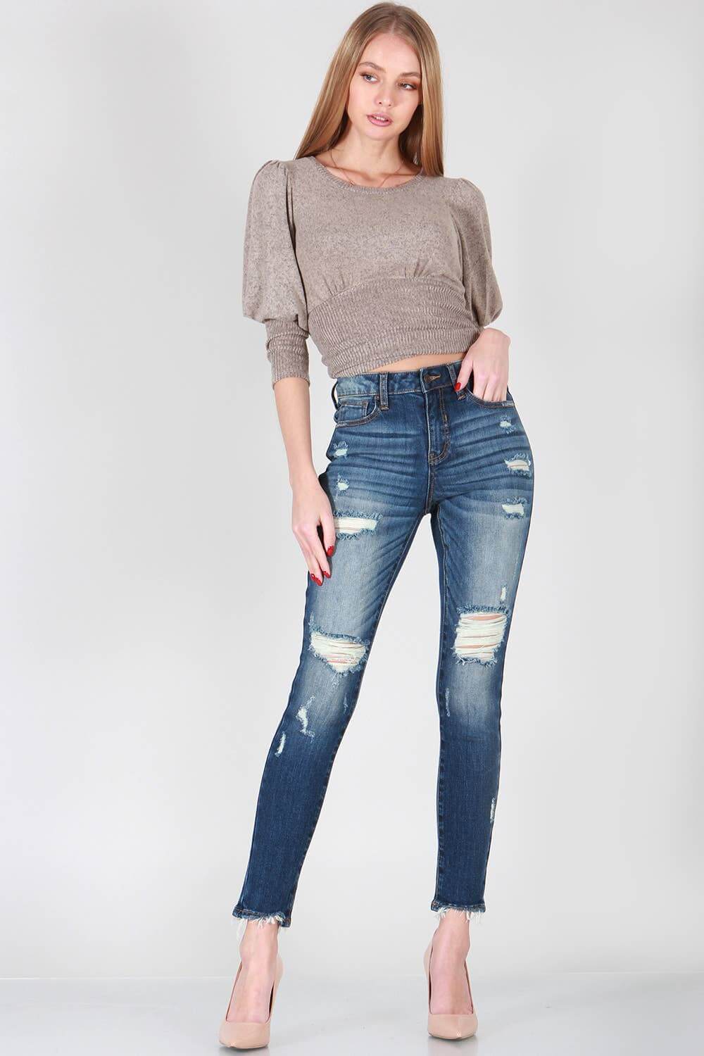 Mid-Rise Zipper Fly Jeans