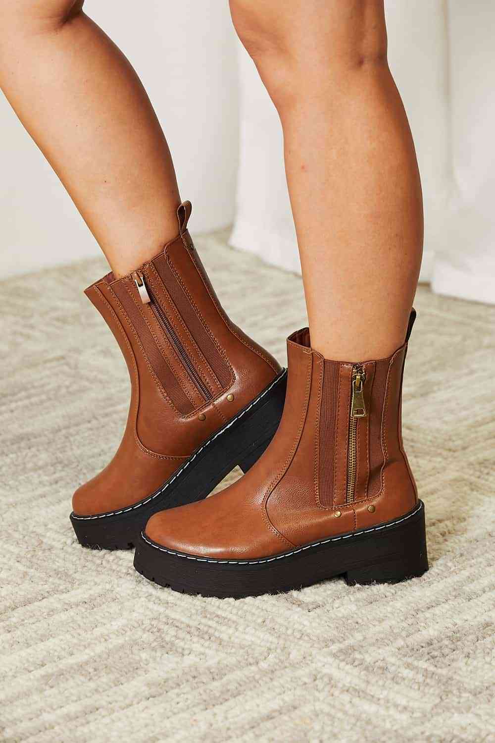 Brown Side Zip Boots