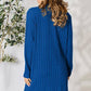 Navy Ribbed Open Front Cardigan With Pockets