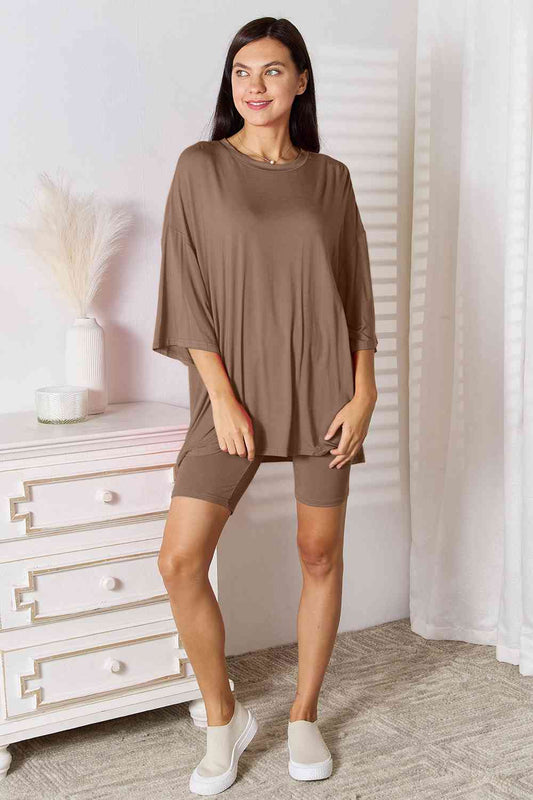 Taupe Brown Soft Top & Shorts Set 