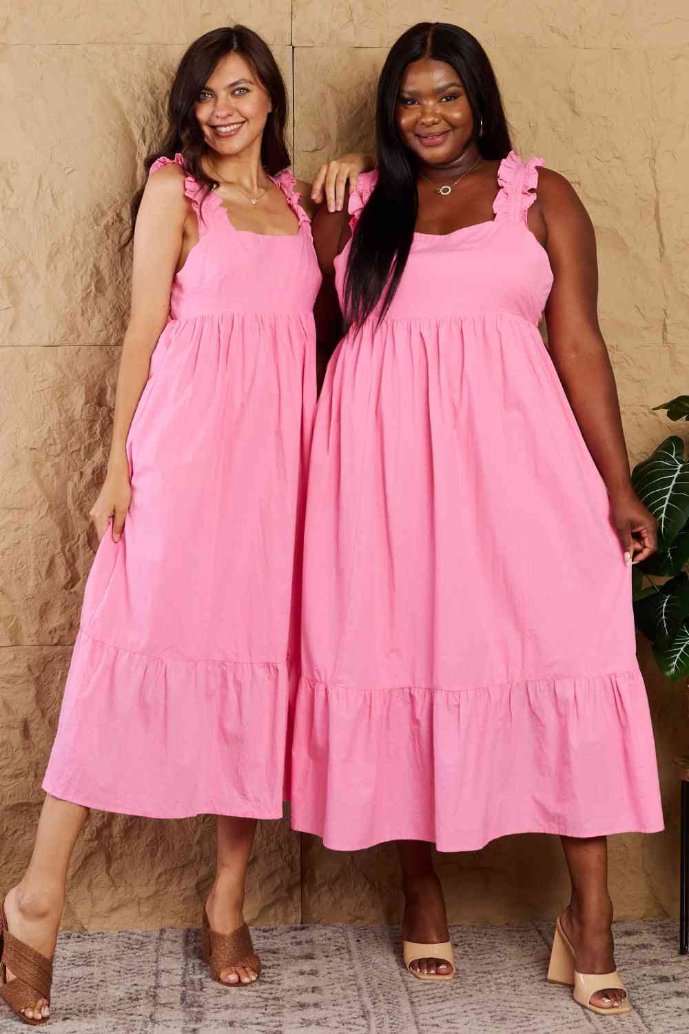 Pink Ruffle Midi Dress